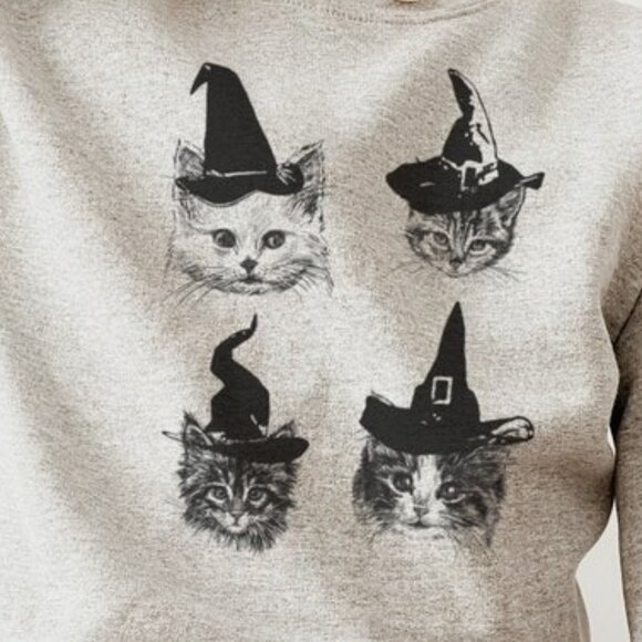 Halloween Cat Halloween Sweatshirt Halloween Crewneck Black Cat Sweater 99 - Picture 2 of 5